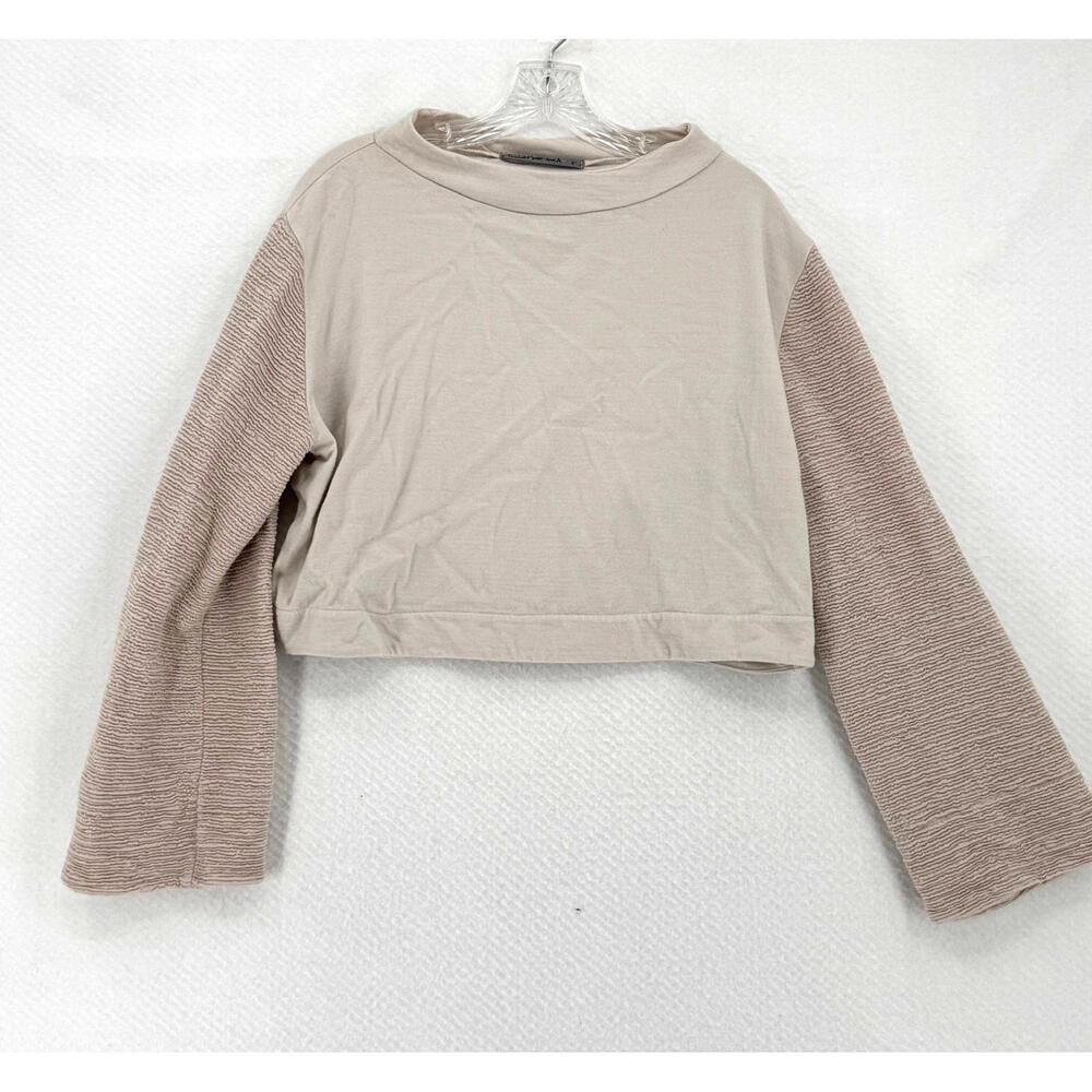transit par such Tan Wool Blend Mock Neck Textured Sleeves Blouse Top Sz L